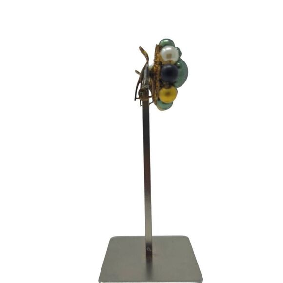 Multicolor Cluster Bead Clip-On Earrings - Picture 3 of 6